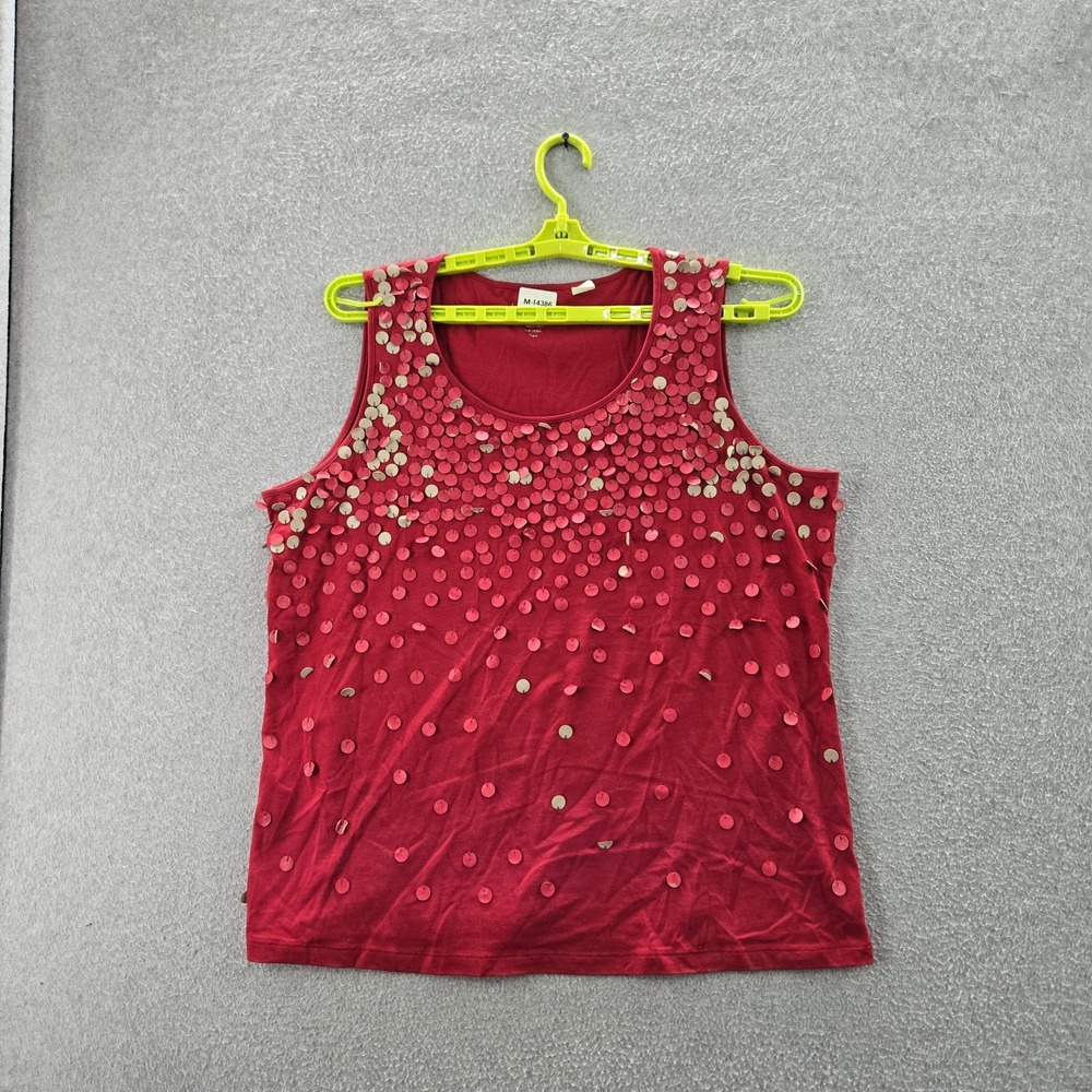 Chico's Women Tank Top 3 Red Polka Dot Sequin Scoop Neck Pullover